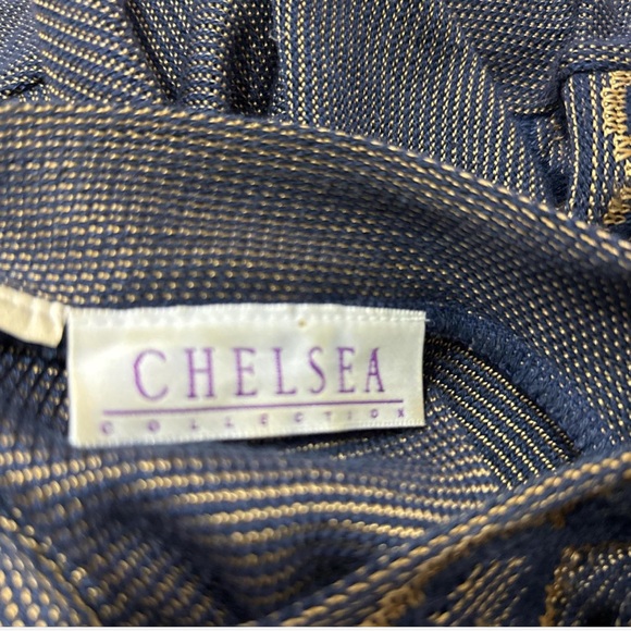 Nautical knit  blue and gold boat neck  long sleeve light weight sweater - Picture 10 of 11